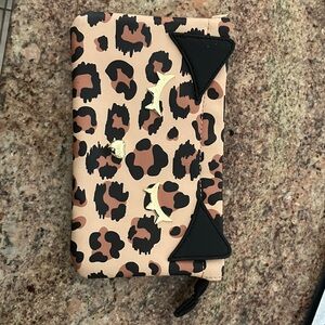 Betsey Johnson Leopard Print Clutch with Black and Gold Accents